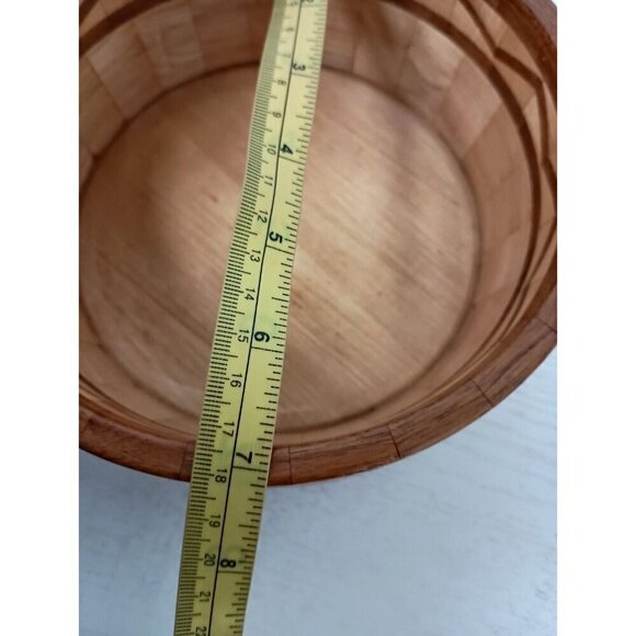 Vintage Red Oak Segmented Wood Round Serving Bowl Salad Rustic Hand Carved - Picture 7 of 8